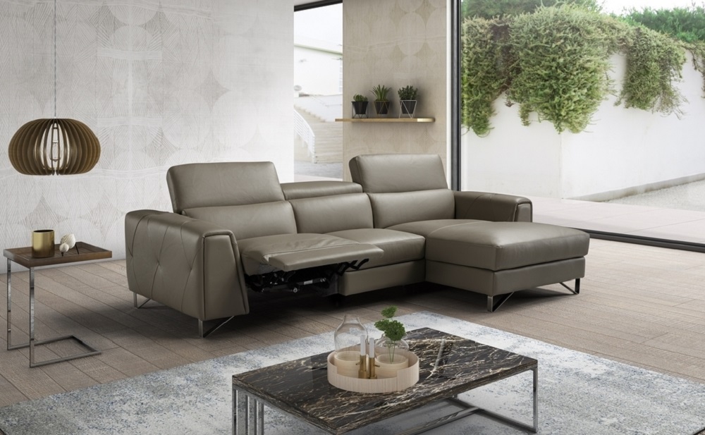 Magic Premium Leather Sectional Taupe, Lorenzo Power Motion Sofa In Caramel Leather By J M
